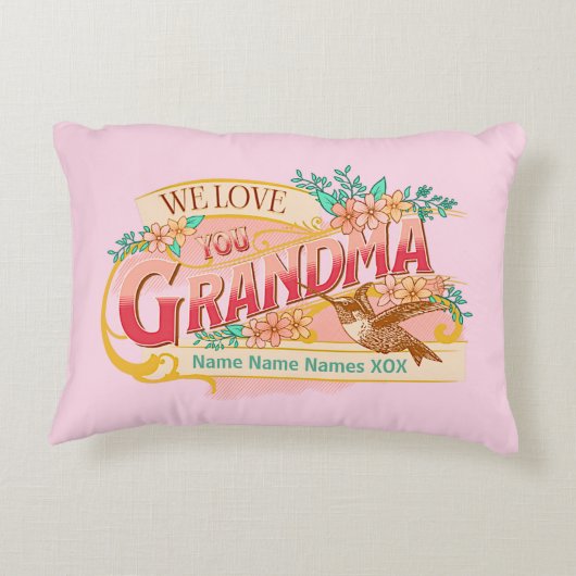 名前を追加するおばあちゃんの愛おばあちゃんピンク アクセントクッション (裏面)