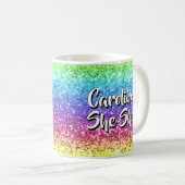 名前を追加すると、輝く虹を捨てた文字が変更されます コーヒーマグカップ (正面右)