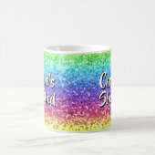 名前を追加すると、輝く虹を捨てた文字が変更されます コーヒーマグカップ (中央)