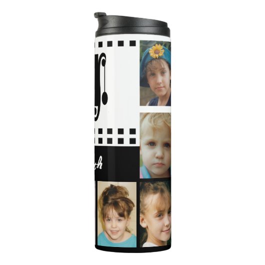 名前を追加するイニシャルの写真のコラージュ白黒 タンブラー (回転右)