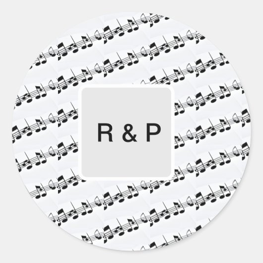 名前を追加するカップル音符ビートパターンbl ラウンドシール (正面)