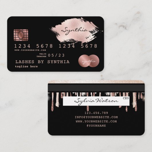 名前を追加するクレジットカードのスタイル付き滴下金ゴールド 名刺 (正面/裏面)