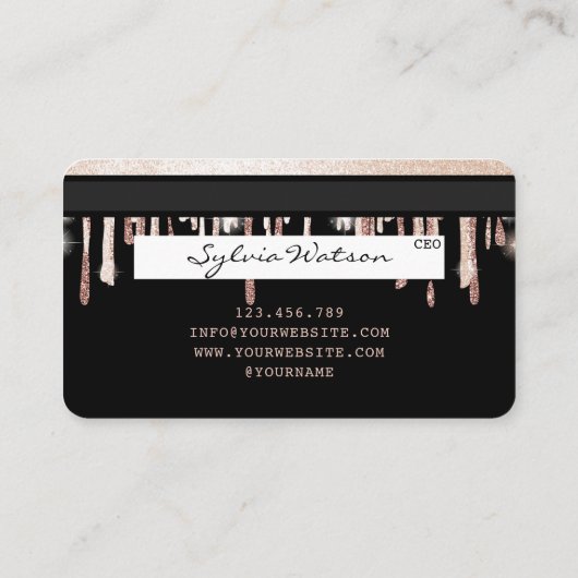 名前を追加するクレジットカードのスタイル付き滴下金ゴールド 名刺 (裏面)