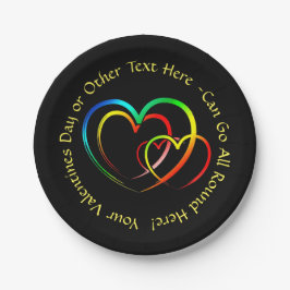 名前を追加するテキストメッセージ - ブラックのハート 小さな7インチプレート ペーパープレート