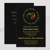 名前を追加するテキストメッセージ - ブラックハート 招待状 (正面/裏面)