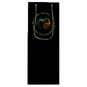 名前を追加するテキストメッセージ - 黒のハーツ ワインギフトバッグ (正面)