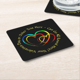 名前を追加するテキストメッセージ - 黒のハート スクエアペーパーコースター