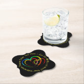 名前を追加するテキストメッセージ - 黒のハート ペーパーコースター (インサイチュ)