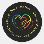 名前を追加するテキストメッセージ - 黒のハート ラウンドシール (正面)