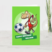 名前を追加するハッピーバースデーおもしろいサッカーGecko カード (正面)