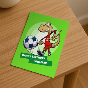 名前を追加するハッピーバースデーおもしろいサッカーGecko シーズンポストカード
