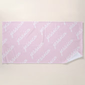 名前を追加するピンク色のアクセント記号 ビーチタオル (正面)