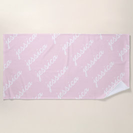 名前を追加するピンク色のアクセント記号 ビーチタオル