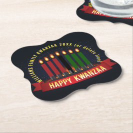 名前を追加する年クワンザキャンドル ペーパーコースター