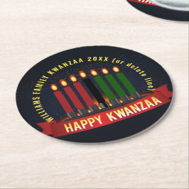 名前を追加する年クワンザキャンドル ラウンドペーパーコースター