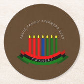 名前を追加する年クワンザキャンドル ラウンドペーパーコースター (正面)