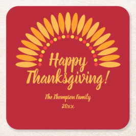 名前を追加する年ハッピー感謝祭Yellows on Red スクエアペーパーコースター