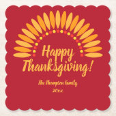 名前を追加する年ハッピー感謝祭Yellows on Red ペーパーコースター (正面)