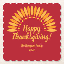 名前を追加する年ハッピー感謝祭Yellows on Red ペーパーコースター