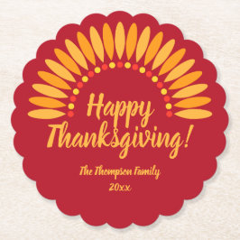 名前を追加する年ハッピー感謝祭Yellows on Red ペーパーコースター
