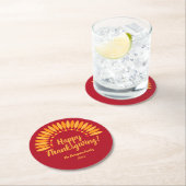 名前を追加する年ハッピー感謝祭Yellows on Red ラウンドペーパーコースター (インサイチュ)