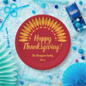 名前を追加する年ハッピー感謝祭Yellows Red ペーパープレート (パーティー)