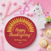 名前を追加する年ハッピー感謝祭Yellows Red ペーパープレート (パーティー)