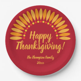 名前を追加する年ハッピー感謝祭Yellows Red ペーパープレート