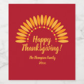 名前を追加する年ハッピー感謝祭Yellows Red ワインラベル (シングルラベル)