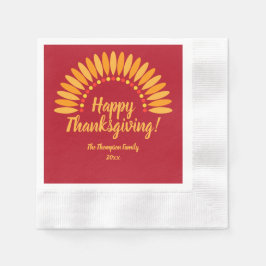 名前を追加する年ハッピー感謝祭Yellows Red 縁ありカクテルナプキン