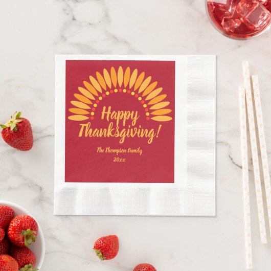 名前を追加する年ハッピー感謝祭Yellows Red 縁ありランチョンナプキン (インサイチュ)