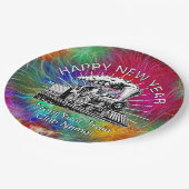 名前を追加する年、蒸気列車花火の新年 ペーパープレート (アングル)