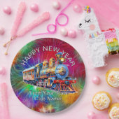 名前を追加する年、蒸気列車花火の新年 ペーパープレート (パーティー)