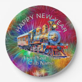 名前を追加する年、蒸気列車花火の新年 ペーパープレート (正面)