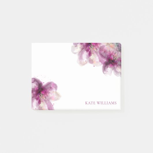 名前を追加する水彩ピンクのユリ ポストイット (正面)