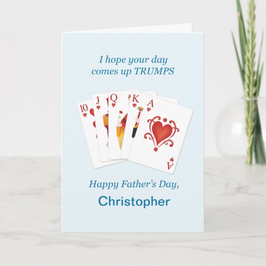 名前を追加する父の日，ハートトランプホイスト カード (正面)