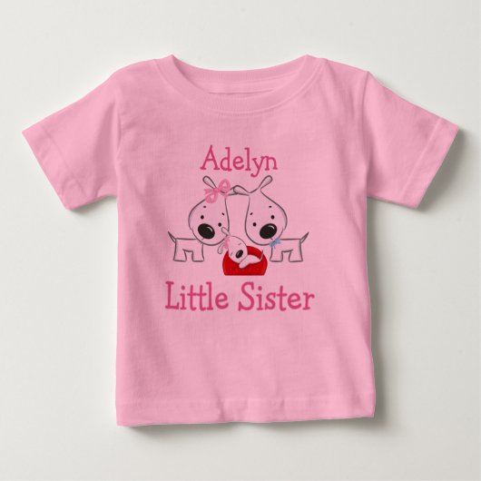 名前を追加する犬Little sister Tutuボディスーツ ベビーTシャツ (正面)