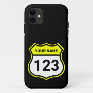 名前を追加する番号レースID黄色 iPhone 11 ケース