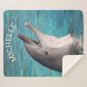 名前を追加する笑顔のイルカの写真 シェルパブランケット (正面(横))