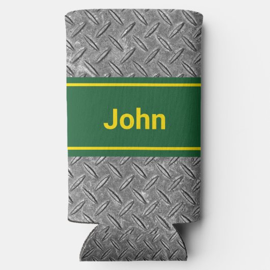 名前を追加する緑とメタルのイメージ高さ スリム缶クーラー (裏面)