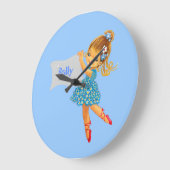 名前を追加する花の妖精の時計、青ガーリーかわいらし色 ラージ壁時計 (傾斜)