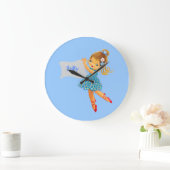 名前を追加する花の妖精の時計、青ガーリーかわいらし色 ラージ壁時計 (ホーム)