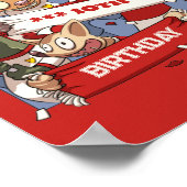 名前を追加する誕生日パーティー動物ファンの漫画 ポスター (角)