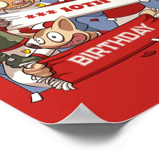 名前を追加する誕生日パーティー動物ファンの漫画 ポスター (角)