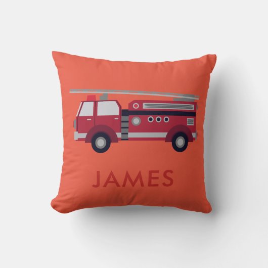 名前を追加する赤い消防車のクッショパーソナライズされたン クッション (正面)