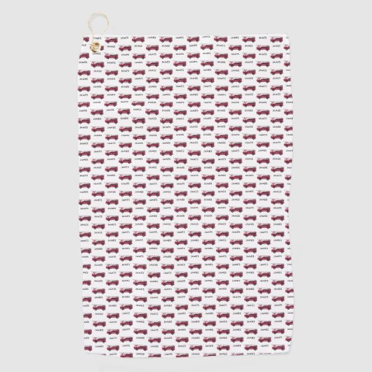 名前を追加する赤い消防車のパーソナライズされた子供 ゴルフタオル (正面)