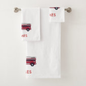 名前を追加する赤い消防車のポスタパーソナライズされたー バスタオルセット (インサイチュ)