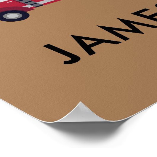 名前を追加する赤い消防車のポスタパーソナライズされたー ポスター (角)