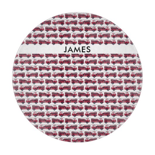 名前を追加する赤い消防車パーソナライズされた カッティングボード (正面)