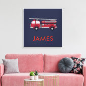 名前を追加する赤い消防車パーソナライズされた キャンバスプリント (インサイチュ (リビング))